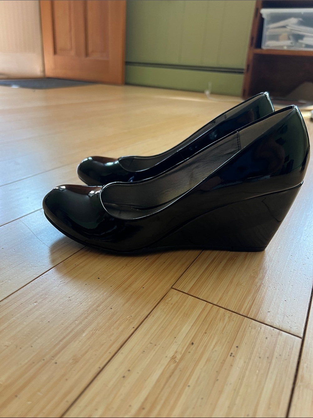Classic Black Patent Wedge Pumps - Women's Dress Shoes